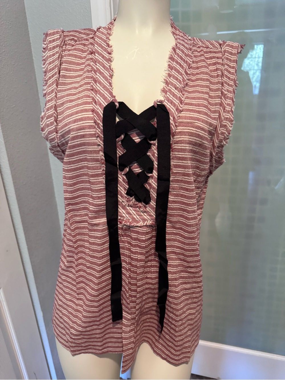 William Rast Striped Lace-Up Women’s Sleeveless Top